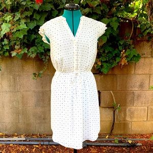 H&M Flutter Sleeve Dress 8 White V Neck Geometric Print Ruffle